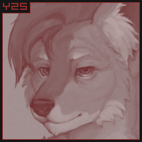 Monocolour headshot painting of a dhole. Artfight attack for vateo.