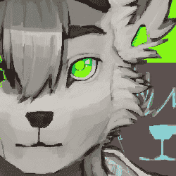 Illustration of canid-like white anthropomorphic animal on a bright lime green background.